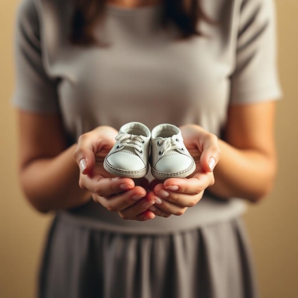 Mãe segurando sapatinhos de bebê